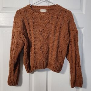 Altar'd State Cable Knit Sweater in Rich Rust Brown, S